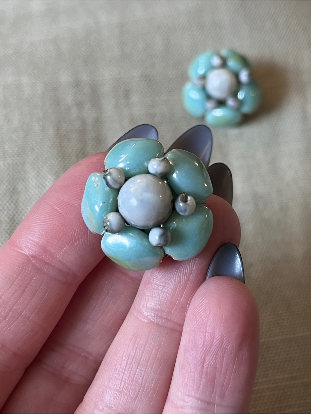 Blue vintage clip on earrings